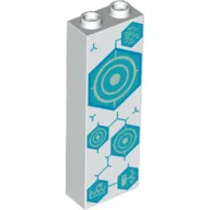 Brick 1 x 2 x 5 with Dark Turquoise Hexagons, Yellow Circles Print / White