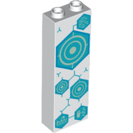 Lego Brick 1 x 2 x 5 with Hollow Studs with Dark Turquoise Hexagons, Yellow Circles print / White