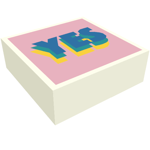 Lego Tile 1 x 1 with Blue/Green/Yellow 'YES' on Bright Pink Background print / White