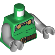 Lego Torso Tunic with Belt and 2 Gold Clasps Print, Light Bluish Gray Arms and Hands / Green