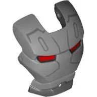 Headwear Accessory Visor Top Hinge with Silver Face Shield, Red Eyes and Black Lines and Shapes Print (War Machine) / Black