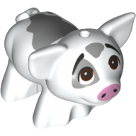 Lego Animal, Pig, Small with Bright Light Pink Snout, Light Bluish Grey Spots, Looking Up (Pua) / White