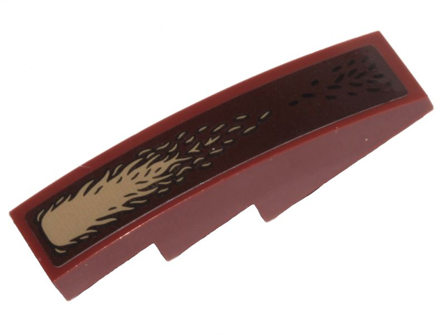 Lego Slope, Curved 4 x 1 with Dark Tan Fur Pattern (Sticker) - Set 76208 / Reddish Brown