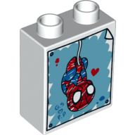 Lego Duplo Brick 1 x 2 x 2 with Bottom Tube and Spider-Man Sketch Print / White