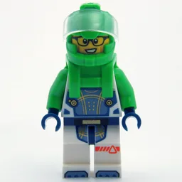 Astronaut, White Spacesuit, Bright Green Backpack and Helmet, Glasses