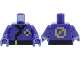 Torso Pixelated Ninja Tunic with Black Hems and Sash, Gold Buckle and Symbols Pattern / Dark Purple Arms / Dark Purple Hands