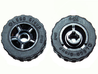 Lego Wheel 11mm D. x 6mm with 5 Spokes with Black Tire 17.5mm D. x 6mm with Shallow Staggered Treads - Band Around Center of Tread (50944 / 92409)
