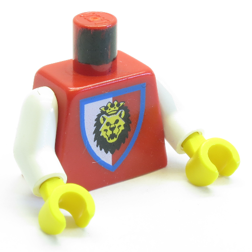 Lego Torso Royal Knights Lion Head on Red/White Shield Print, White Arms, Yellow Hands / Red