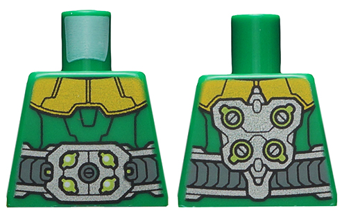 Lego Torso Armor with Gold Shoulders, Large Silver Belt with Lime Highlights and Arm Attachments on Back Pattern