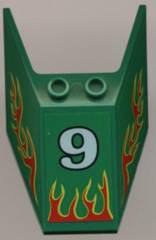 Lego Windscreen 6 x 4 x 1 1/3 with Bottom Tabs and Hollow Studs with Number 9 and Red Flames Pattern (Stickers) - Set 6568
