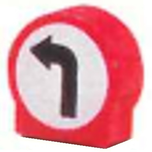 Lego Duplo Brick 1 x 3 x 2 Round Top with Left Turning Arrow Road Sign Print / Red