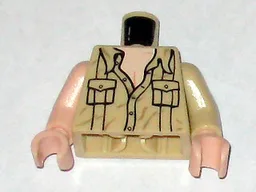 Torso Safari Shirt Partially Open with Pockets and Buttons, Light Nougat Neck and Chest Pattern / Tan Arm Left / Light Nougat Arm Right / Light Nougat Hands