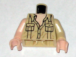 Lego Torso Safari Shirt Partially Open with Pockets and Buttons, Light Nougat Neck and Chest Pattern / Tan Arm Left / Light Nougat Arm Right / Light Nougat Hands