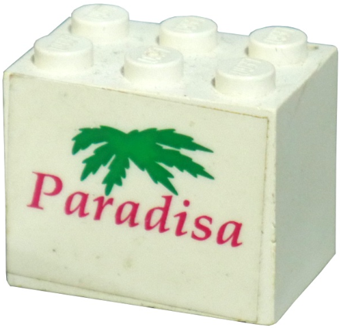 Lego Container, Cupboard 2 x 3 x 2 - Solid Studs with 'Paradisa' and Green Palm Leaves Pattern (Sticker) - Set 6410