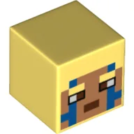 Minifig Head Special, Cube with Pixelated Nougat Face, Blue Markings Print / Bright Light Yellow