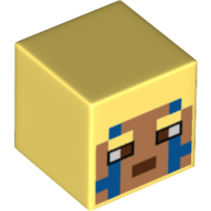 Lego Minifig Head Special, Cube with Pixelated Nougat Face, Blue Markings Print / Bright Light Yellow