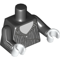 Lego Torso Jacket with White Shirt and Pinstripes Print, Black Arms with White Pinstripes Print, White Hands / Black