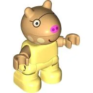 Duplo Figure Child, Rabbit with Warm Tan Head, Dark Pink Nose, Glasses Print / Bright Light Yellow