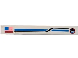 Tile 1 x 8 with United States of America (USA) Flag, Blue and Black Stripes and Red Flying Shuttle over Blue Planet Pattern Model Left Side (Sticker) - Sets 10213 / 10231