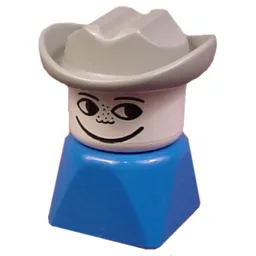 Duplo 2 x 2 x 2 Figure Brick Early, Cowboy Hat Light Gray, Looking Left Print / Blue