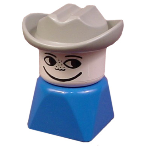 Lego Duplo 2 x 2 x 2 Figure Brick Early, Cowboy Hat Light Gray, Looking Left Print / Blue