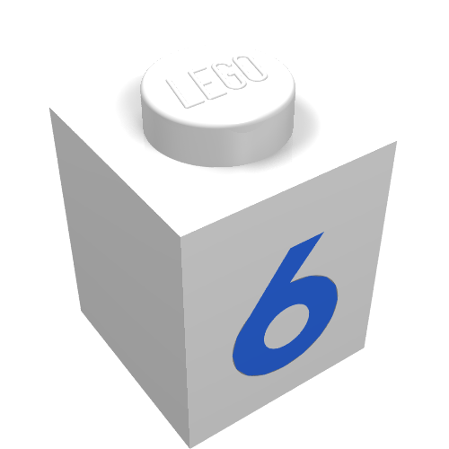 Lego Brick 1 x 1 with Blue '6' Print (Bold Font) / White