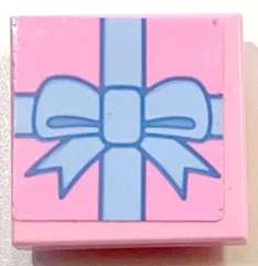 Tile, Modified 2 x 2 Inverted with Gift Wrap Bright Light Blue Bow Pattern (Sticker) - Set 41453