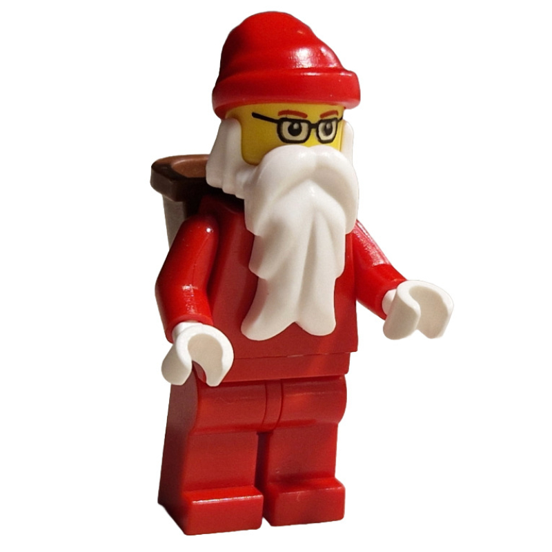 Lego Santa, Plain Red with Back Basket, Glasses