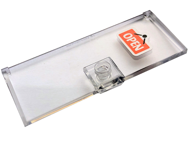 Lego Door 1 x 3 x 6 with Stud Handle with 'OPEN' Sign on Coral Background Pattern (Sticker) - Set 41728