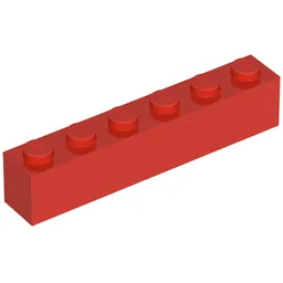 Brick 1 x 6 without Bottom Tubes, with 2 Raised Cross Supports / Red