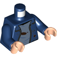 Lego Torso Jacket, Open over Dirty and Tattered Undershirt Print, Dark Blue Arms, Light Nougat Hands / Dark Blue
