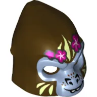 Mask Gorilla with Gray Face, Light Yellow Face Paint and Pink Flowers Print / Dark Brown