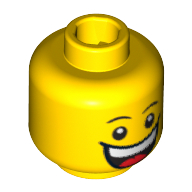 Lego Minifig Head Jester, Huge Grin, White Pupils, Eyebrows Print [Blocked Open Stud] / Yellow