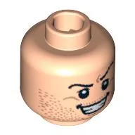 Minifig Head Jockey / Tamah, Beard Stubble, Arched Eyebrow, Bared Teeth Print [Blocked Open Stud] / Light Nougat