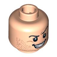 Lego Minifig Head Jockey / Tamah, Beard Stubble, Arched Eyebrow, Bared Teeth Print [Blocked Open Stud] / Light Nougat