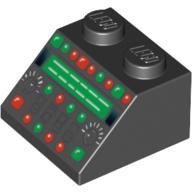 Lego Brick Sloped 45° 2 x 2 with Complex Control Panel with Red and Green Lamps Print / Black