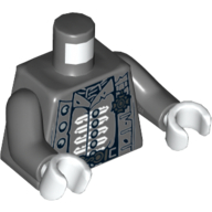 Lego Torso Jacket, Tattered with Silver Buttons and White Trim, Belt Buckle, Service Medal Print (Naval Officer), Dark Bluish Gray Arms, White Hands / Dark Bluish Gray