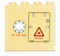 Panel 1 x 4 x 3 - Hollow Studs with 'JET FUEL ONLY' and 'DANGER' Pattern, Left Side (Sticker) - Sets 7298 / 7477