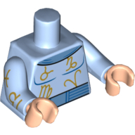 Lego Torso Bodysuit, Gold Zodiac Symbols, Medium Blue Collar and Belt Print, Bright Light Blue Arms with Gold Zodiac Signs Print, Light Nougat Hands / Bright Light Blue