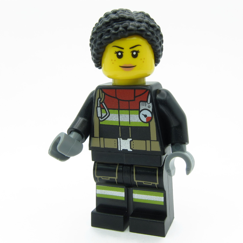 Lego Firefighter, Black Fire Suit, Black Hair
