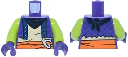 Torso Vest Tattered, Dark Blue Trim, Black Bandana over Tan Shirt, Orange Wrap Belt, Silver Letter G Buckle Pattern / Lime Arms / Dark Purple Hands