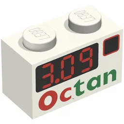 Brick 1 x 2 with 'Octan 3.09' Print / White