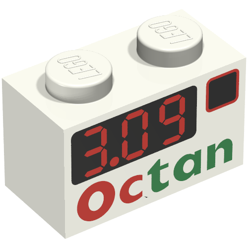 Lego Brick 1 x 2 with 'Octan 3.09' Print / White