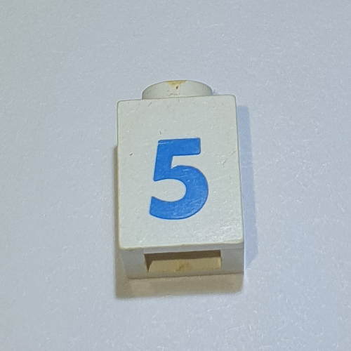 Lego Brick 1 x 1 with Blue '5' Print (Bold Font) / White
