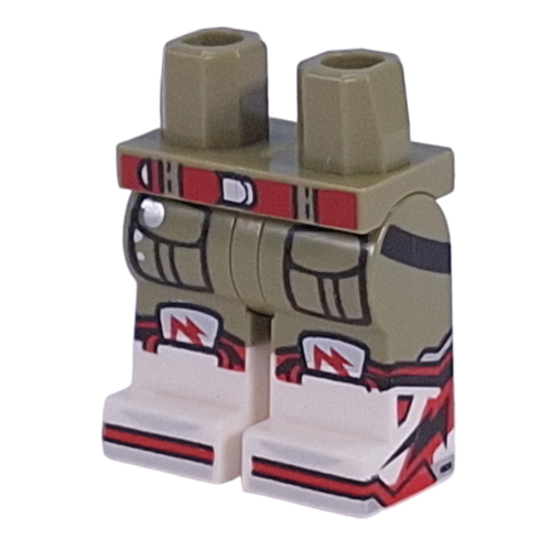 Lego Hips with Olive Green Legs and White Boots Pattern with Red Belt, Pockets, Sneaker with Red Laces print / Olive Green