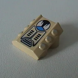 Brick Sloped 2 x 2 No Studs, with 3 Side Pistons Raised Edges and Duster Print / Tan