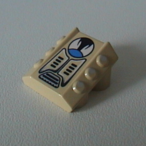 Lego Brick Sloped 2 x 2 No Studs, with 3 Side Pistons Raised Edges and Duster Print / Tan