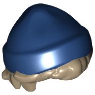 Lego Hair and Hat, Short Hair and Beanie Dark Blue pattern / Dark Tan
