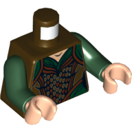 Lego Torso Tank Top over Dark Green Shirt Print, Dark Green Arms, Light Nougat Hands / Dark Brown