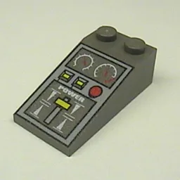 Brick Sloped 18° 4 x 2 with Train Controls Print / Dark Gray
